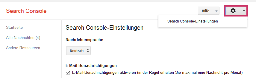 Google Search Console - Benachrichtigungen | www.miss-webdesign.at
