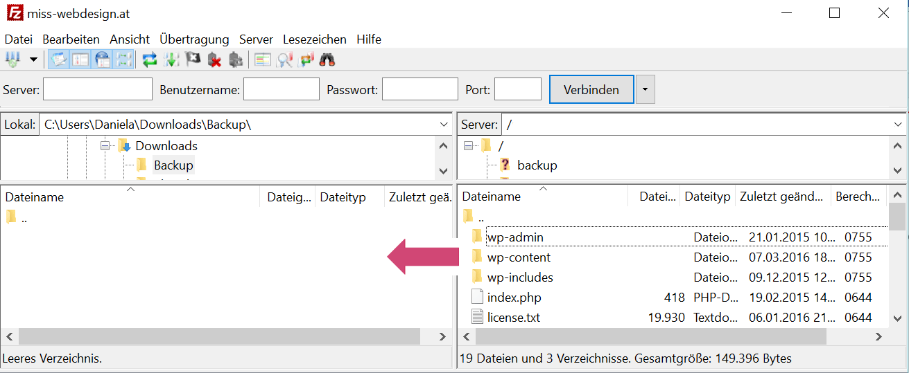 Wodpress Dateien vom Webserver sichern mit Filezilla | miss-webdesign.at