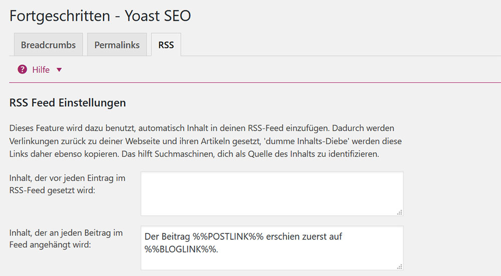 Yoast SEO RSS-Feed Zusatztext | miss-webdesign.at