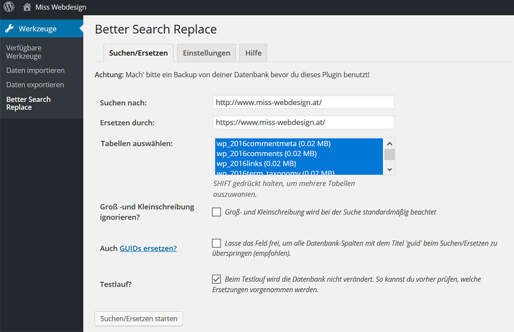Das Plugin "Better Search and Replace" unterstützt dich bei der Umstellung von WordPress auf HTTPS | miss-webdesign.at