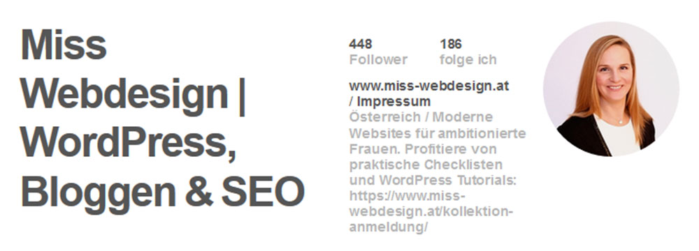 Das Pinterest Profil von miss-webdesign.at