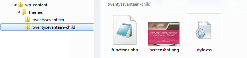 Der WordPress Child-Theme Ordner am Beispiel des Themes "TwentySeventeen" | miss-webdesign.at